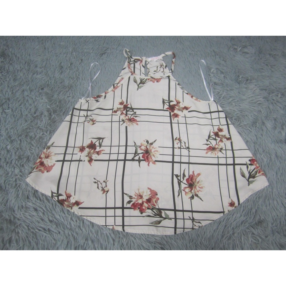A'GACI Tank Top Juniors Small White Floral Grid Halter Camisole Summer Casual